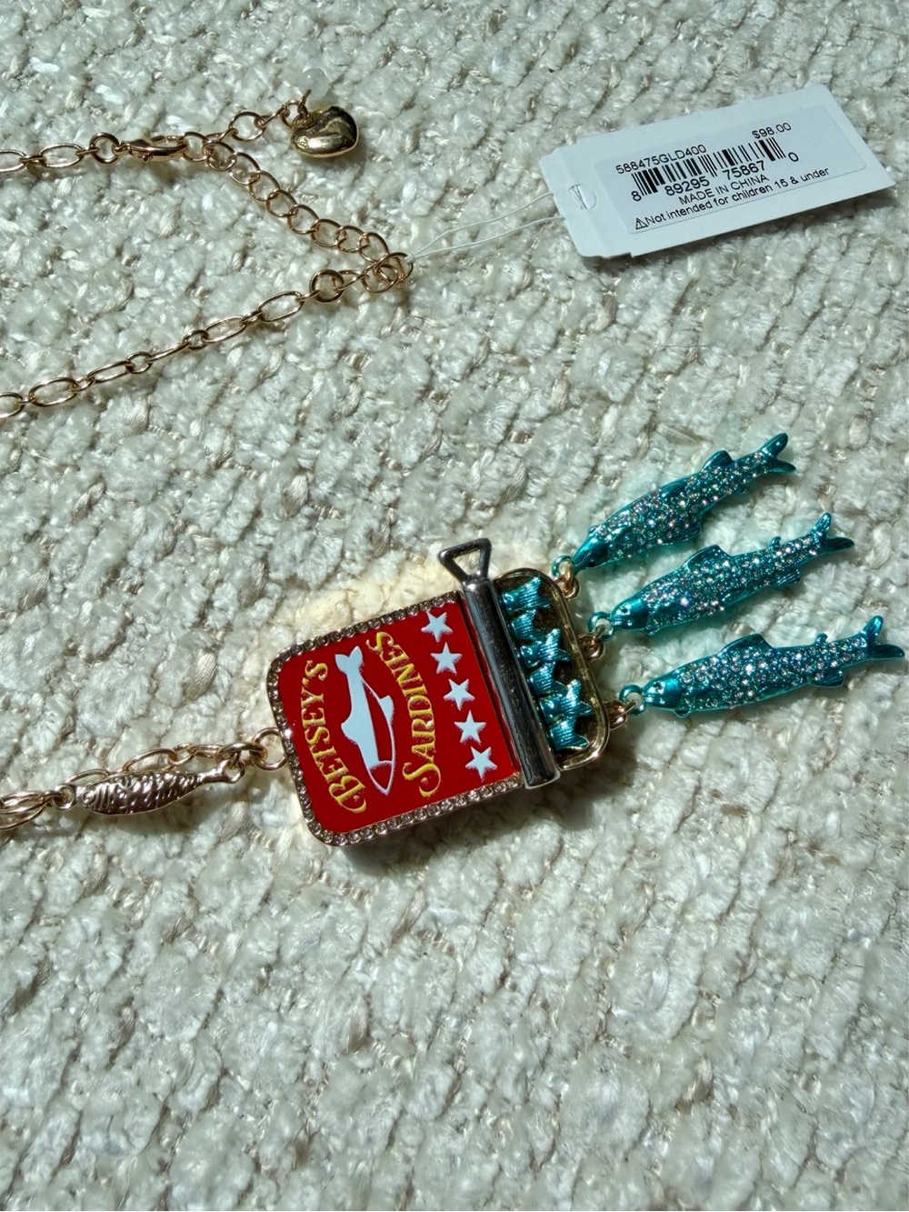 Betsey Johnson XOMINNY Shell Yeah Shoulder Bag Sardine Necklace Set Coastal NWT - Picture 14 of 16